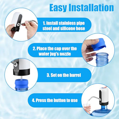 CHIVENIDO 5 Gallon Water Dispenser - Water Bottle Pump with Reusable Cap for Screw Top or Crown Tops, USB Charging Water Jug Dispenser for Universal 2-5 Gallon Bottle (White) - color: White