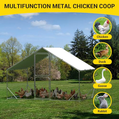 CuisinSmart Large Metal Chicken Coop, Walk in Chicken Runs with Cover for Yard, Large Chicken Coop with Double Door and Strengthen Support for Outdoor Farm Yard (6.5'L x 9.8'W x 6.5'H) - size: 118.1"L x 78.7"W x 78.4"H