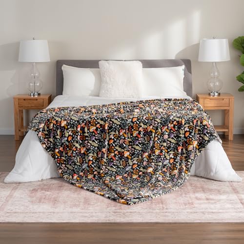 Berkshire Blanket-Classic Heavyweight Warm Soft Printed VelvetLoft® Plush Blanket, King Size Soft Fuzzy Blanket for Couch Sofa Bed, Mushroom Cutie Charcoal, 90in x 108in - color: Mushroom Cutie Charcoal, size: King/Cal King