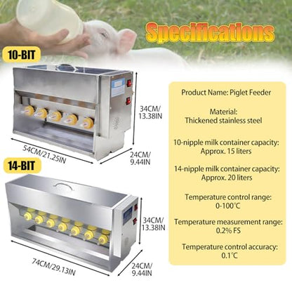Constant Temperature Piglet Milk Feeding Machine, Pig Nursing Feeder with Sound Source Hole & 10/14 Nipples, Stainless Steel Farm Breeding Equipment for Newborn Piglets 14Heads - color: 14heads