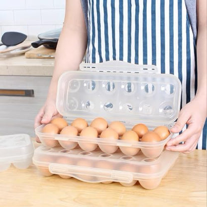 18 Grid Egg Container, 2 Packs Egg Holder Plastic Egg Storage Box Egg Organizer for Fridge Portable Egg Tray with Lid for Refrigerator Camping Hiking Outdoor Activities (18 Counts-2 Packs) - style: 18 Counts-2 Packs