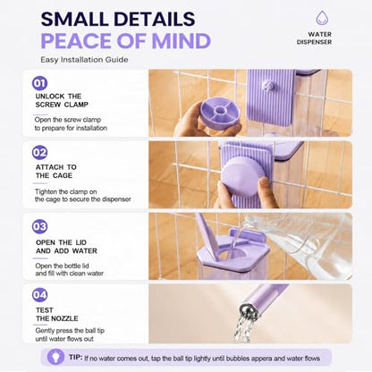 No-Drip Small Animal Water Bottle, 47OZ Large Capacity Leakproof Hanging Pet Water Dispenser for Cage Crate, Water Feeder for Guinea Pig, Hamster, Rabbit, Ferret, Chinchilla (Purple) - color: Purple