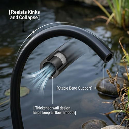All-Weather 328ft Weighted Pond Tubing, 45 lbs Heavy Duty Self Sinking Pond Hose with 8 Clamps, Anti-Kink Flexible Pond Aerator Tubing for Aquaculture and Water Recirculation - size: 3/8" id - 328ft