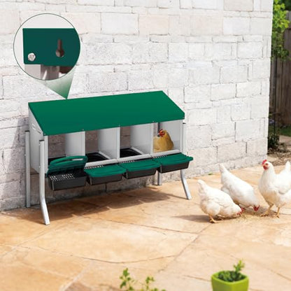 4 Hole Chicken Nesting Box - Heavy Duty Metal Chicken Laying Box, Easy Egg Collection & Cleaning with Removable Tray for Poultry Coop, Backyard, Farm, with Bracket Legs - color: green, size: 4 holes with legs