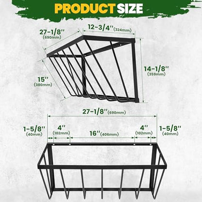 KUAFU Hay Feeder for Goat, Wall Mount Sheep Hay Rack, Horses Feeding Trough with 17 Gallon, Heavy Duty Blanket Holder, Fit for Farm Indoor and Outdoor Livestock Feed Containers