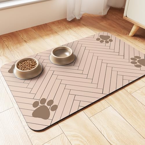 Pet Feeding Mat-Absorbent Pet Placemat for Food and Water Bowl, with Waterproof Rubber Backing, Quick Dry Water Dispenser Mat for Dog and Cat (24"x16", Beige) - color: Beige, size: 24"L x 16"W