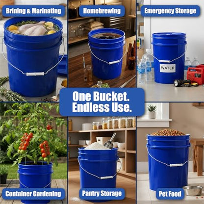 ePackageSupply 5 Gallon Bucket - Food Grade Bucket with Airtight Gamma Seal Screw-On Lid, BPA-Free, Heavy-Duty 90 Mil HDPE Plastic, Bulk Storage, Durable Container, Made in USA, Blue/Blue, 1 Pack - color: Blue/Blue, size: 1 Pack