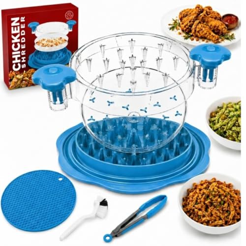 Large Chicken Shredder Tool with Suction Base 2026 – Twist Meat Shredder with Ergonomic Handle & Anti-Slip Grip – Transparent Lid for Easy Shredding Chicken & Beef (Blue) - color: Blue