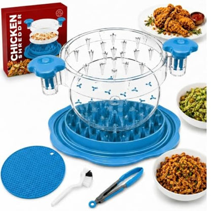 Large Chicken Shredder Tool with Suction Base 2026 – Twist Meat Shredder with Ergonomic Handle & Anti-Slip Grip – Transparent Lid for Easy Shredding Chicken & Beef (Blue) - color: Blue