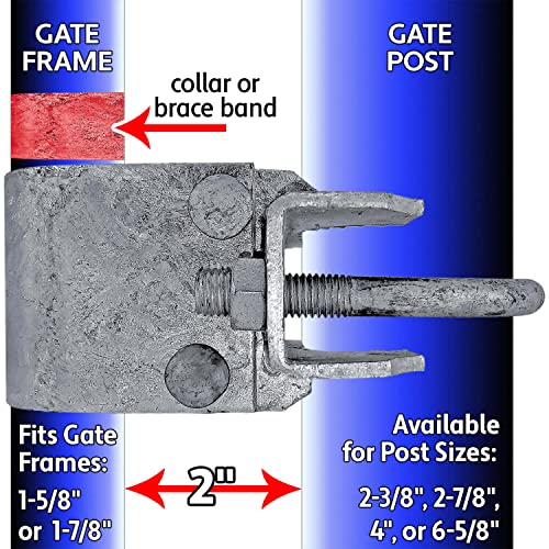 Chain Link Fence Bull Dog Commercial Duty Gate Hinge-for 4" Outside Diameter Gate Post/Pipe & 1-5/8 Thru 1-7/8" Gate Frames-Galvanized Chain Link Post Gate Hinge-Hinge Nuts/Bolts Included (2 Pak) - size: 4" Post - 2 Pack