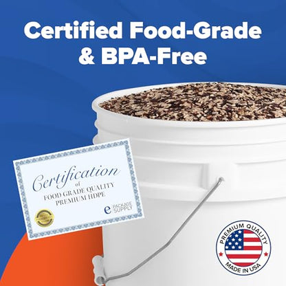 ePackageSupply 5 Gallon Bucket - Food Grade Bucket with Airtight Gasketed Tear Strip Lid, BPA-Free, Heavy-Duty 90 Mil HDPE Plastic Pail, Bulk Storage, Durable Container, Made in USA - White, 120 Packs | Airtight Gasketed Tear Strip Lid, Heavy-Duty 90 Mil
