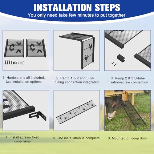 Chicken Coop Ramp 52.5''L, Ladder Length Adjustable for Henhouse, Heavy Duty Metal Coop Steps for Feet Problem or Cannot Fly Chickens, Waterproof, Non-Slip, Rustproof, Sturdy and Easy to Clean - size: 52.5*11.1 inch