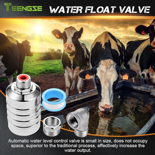 2PCS 304 Stainless Steel Float Valve Kit – Auto Water Level Control for Tanks & Livestock Troughs, Includes 1/2" Straight + 3/4" Elbow Brass Fittings & Adjustable Silicone Feed Strips (0.2–10 bar)