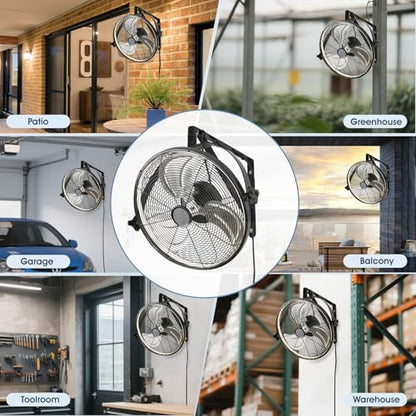 AHAWILL 20 Inch Wall Mount Fan with Lights,6-Speed High Velocity Wall Fan Dimmable Gazebo Fan,360°Adjustable Tilt Industrial Outdoor Fans for Patio,Garage,Workshop,Commercial,Black - size: 20 inch