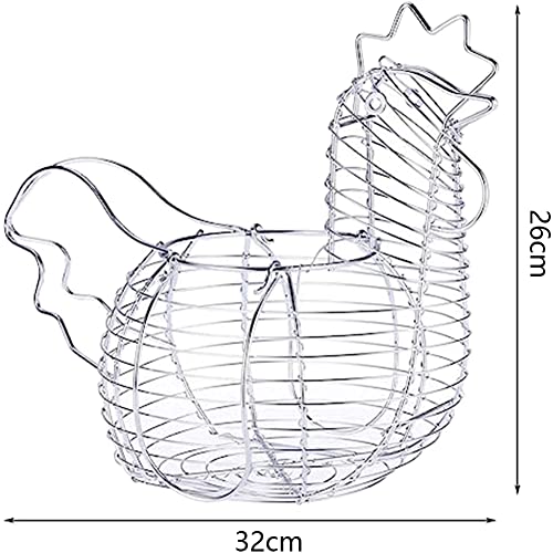 Metal Wire Egg Baskets Chicken Shaped Egg Holder for Eggs, Chicken Shaped Egg Holder, Rustic Round Baskets Gathering Egg with Handle