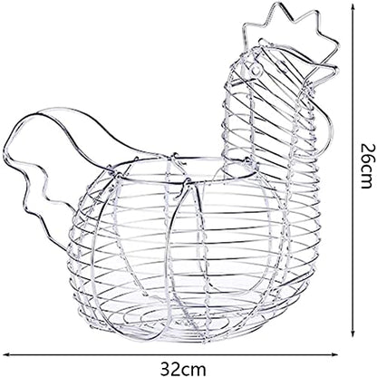Metal Wire Egg Baskets Chicken Shaped Egg Holder for Eggs, Chicken Shaped Egg Holder, Rustic Round Baskets Gathering Egg with Handle