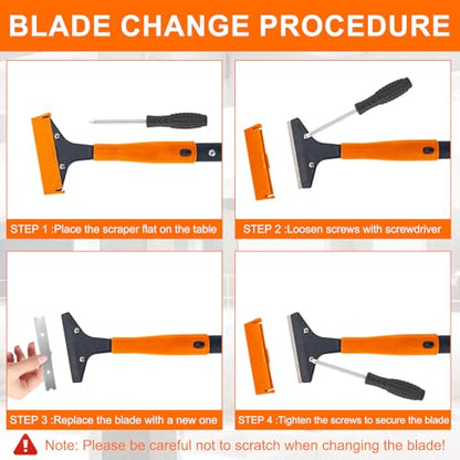 KeFanta Razor Blade Floor Scraper, 4" Wide Heavy Duty Scraper Tool with 45.7" Long Handle, 10PCS Extra Metal Blades, Paint Scrapers for Cleaning Wall Glass Tile Floor Paint Gum Glue Stains Linoleum