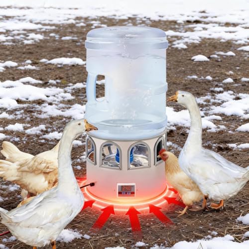Heated Chicken Waterer 5 Gallon Bucket, Poultry Water Heater, Adjustable Temperature 32-122℉, Heated Chicken Water Bowl for Winter Outdoor Chicken Coop Ducks Geese Pigeons