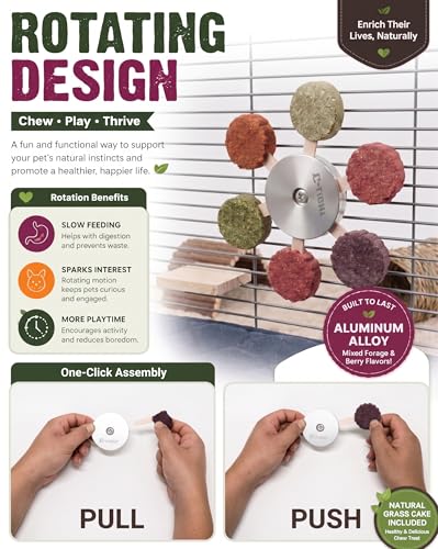 C-LIGHT Guinea Pig Chew Toys, Rotating Spinner + 8 Pcs Timothy Hay Rabbit Chew for Teeth Grind & Digestion, Rust-Proof Aluminum Toy, for Rabbit, Bunny, Chinchilla, Hamster Dental Health (Sliver) - color: Sliver