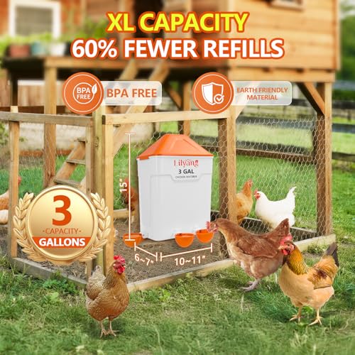 Lilyang Chicken Feeder and Waterer Set 3 Gallon, Automatic No-Waste Feeder, Large Poultry Waterer with 2.75'' Cups, Standing or Hanging Use, Feed Chickens & Ducks - color: Tangerine