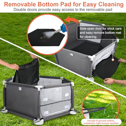 45"x45"x19.7" Sturdy Stainless Steel Frame Small Animal Playpen, Brooder Box for Chicks with Removable Roof & Bottom Pad for Easy Cleaning, Pet Playpen for Ducks, Kittens, Bunnies, Quails, Guinea Pigs