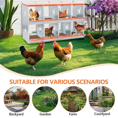 Chicken Nesting Box for Laying Eggs (42.5" L x 17" W x 25" H) | 8 Room Chicken Laying Boxes, Nesting Boxes for Chickens, Heavy Duty Metal Chicken Coop - size: 42.5" L x 17" W x 25" H