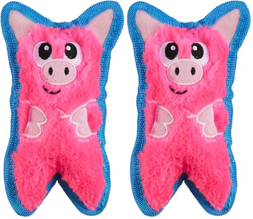 Outward Hound Durablez Minis – Squeaky Plush Dog Toy, No Stuffing for Less Mess, Interactive & Tough, Jumbo Squeaker, Puppies & Small Dogs, Pig, 6.8" (Pack of 2) - color: Pig, size: X-Small (Pack of 2)