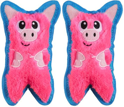 Outward Hound Durablez Minis – Squeaky Plush Dog Toy, No Stuffing for Less Mess, Interactive & Tough, Jumbo Squeaker, Puppies & Small Dogs, Pig, 6.8" (Pack of 2) - color: Pig, size: X-Small (Pack of 2)