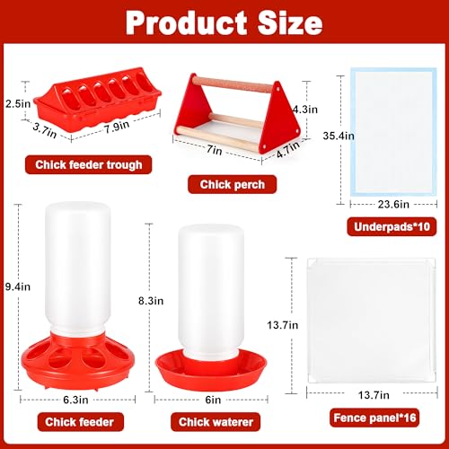 POMINEL Chick Brooder Box Starter Kit, Plastic Baby Chicken Feeder and Waterer Set with Chick Perch - color: WHITE