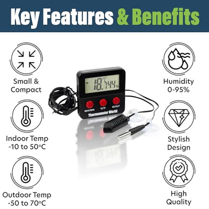 Digital Reptile Thermometer and Humidity Gauge Remote Probes – Terrarium Reptile Hygrometer Thermo Humidor Tank Cage Incubator Brooder Indoor Outdoor