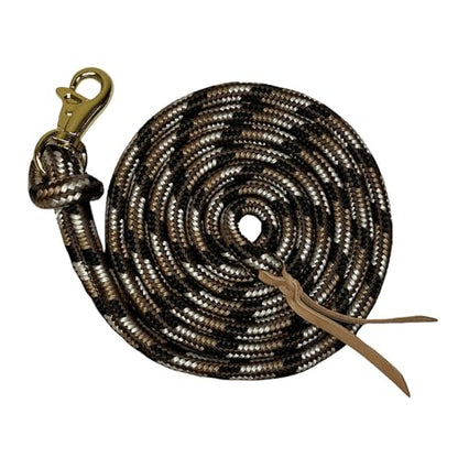Kensington Clinician Equine Training Lead Rope – 10ft Heavy Duty Braided Horse Lead with Swivel Bull Snap | Color: Brown - Tan - White - Black w/Gold