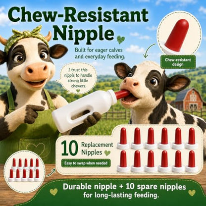 Screw Nipple Calf Feeding Device, Calf Feeding Bottle with Rubber Nipple & Cap, Handle Milk Pot Calfs Feeding Supplies (2L-Base) - color: 2L-Base