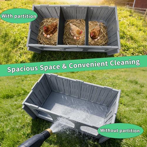 Rockever Nesting Boxes for Chickens, Plastic Nesting Boxes for Chicken Coop, Waterproof 3 Compartment Chicken Nesting Box for Laying Eggs for Hens, Ducks and Poultry