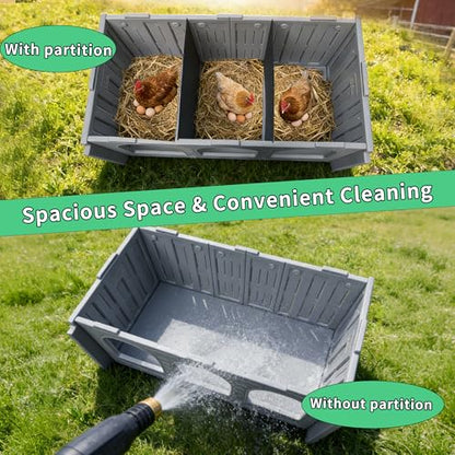 Rockever Nesting Boxes for Chickens, Plastic Nesting Boxes for Chicken Coop, Waterproof 3 Compartment Chicken Nesting Box for Laying Eggs for Hens, Ducks and Poultry