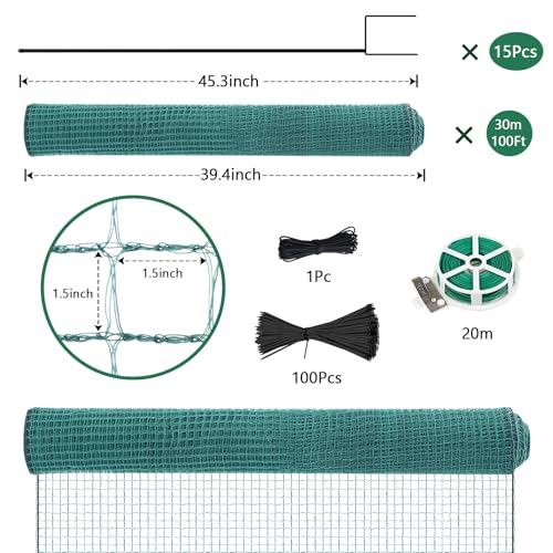 SUNYRISY Garden Mesh Fence Temporary Safety Fencing, 40in x 98.4ft Garden Fence Animal Barrier with Steel Stakes, Fencing Netting for Construction Backyard Chickens Dog Poultry Deer - size: 40in x 98ft