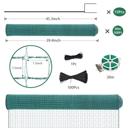 SUNYRISY Garden Mesh Fence Temporary Safety Fencing, 40in x 98.4ft Garden Fence Animal Barrier with Steel Stakes, Fencing Netting for Construction Backyard Chickens Dog Poultry Deer - size: 40in x 98ft