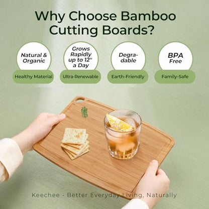 Keechee Dishwasher Safe Carbonized Bamboo Wood Cutting Boards for Kitchen with Juice Groove, Wooden Charcuterie & Chopping for Fruit, Vegetables & Cheese, Durable, Lightweight, Water-Resistant - size: 10.4"L x 8"W