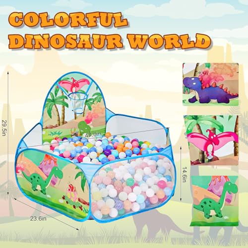 Kids Ball Pit, Pop Up 3+Children Play Tent, Toddler Ball Pool Baby Crawl Playpen with Basketball Hoop, Portable Toys for Girls Boys, 4ft/120cm, Balls Not Included, Dinosaur World - style: Dinosaur