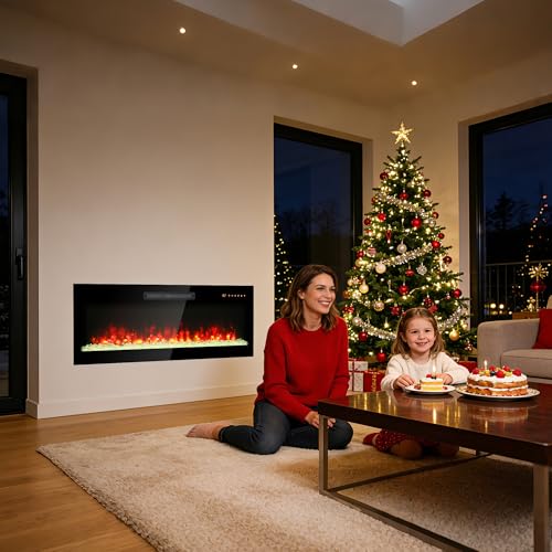 42" Electric Fireplace, Wall Fireplace Electric with Remote Control, 16 Adjustable Flame Colors, Freestanding/Wall Mounted/Recessed, 1400W Fireplace Insert Heater, Timer, Thermostat - size: 42 Inch Standard