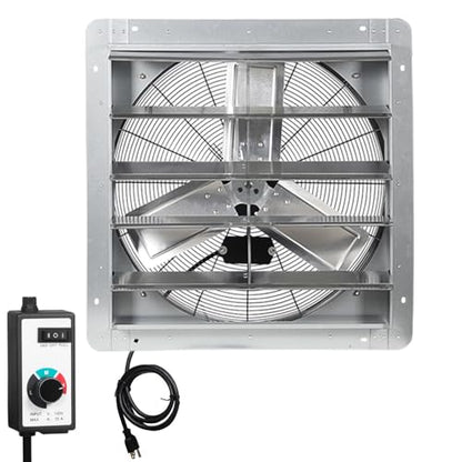 KEN BROWN 24 Inch Exhaust Fan with Controller Power Cord, Automatic Shutter, 4200CFM, Aluminum Cooling Ventilation Fan, High Speed Wall Mounted Attic Fan for Garage, Greenhouse, Shop, Shed - size: 24 Inch
