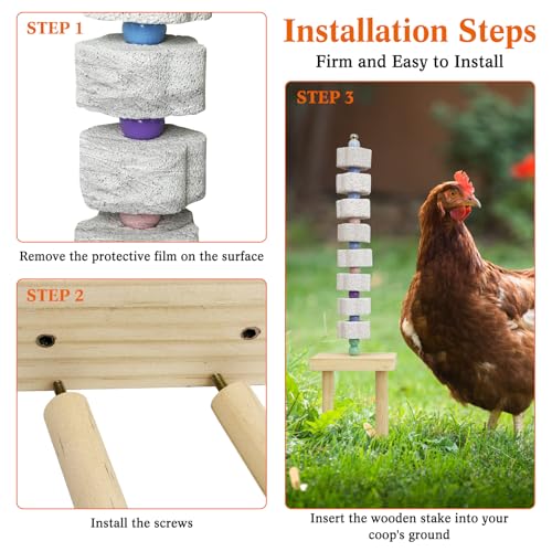 Hamiledyi Chicken Chewing Toy Chicken Coop Accessories with Calcium Stone & Wood Stake Enrichment Toys for Hens, Ducks, Geese, Cockatiel, Parakeet, Parrot, Budgie - size: 1 Pack