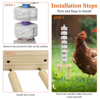 Hamiledyi Chicken Chewing Toy 2 Pack Chicken Coop Accessories with Calcium Stone & Wood Stake Enrichment Toys for Hens, Ducks, Geese, Cockatiel, Parakeet, Parrot, Budgie - size: 2 Pack