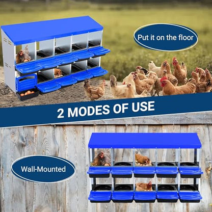 Chicken Nesting Boxes,10 Compartment Nesting Boxes for Laying Eggs,Wall Mount Poultry Roll Away Chicken Laying Boxes,Easy Egg Collection,Cleanable Pull Out Hen Roosting Boxes - color: Blue