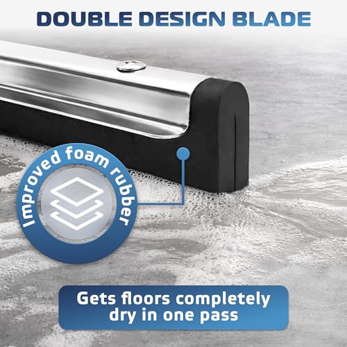 DSV Standard Heavy-Duty Floor Squeegee 30’’, Double Foam Rubber Blade Garage Squeegee, Taper Pole Connection - Handle Sold Separately for Tiles, Concrete and Asphalt