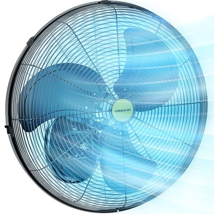 VAGKRI Wall Fan, 20 Inch High Velocity Metal Oscillating Wall Fan, 3 Speeds, 5300CFM Industrial Wall mounted Fan for Home Office Patio Garage Factory Greenhouse Warehouse Farm