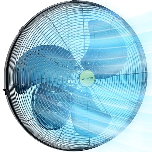 VAGKRI Wall Fan, 20 Inch High Velocity Metal Oscillating Wall Fan, 3 Speeds, 5300CFM Industrial Wall mounted Fan for Home Office Patio Garage Factory Greenhouse Warehouse Farm