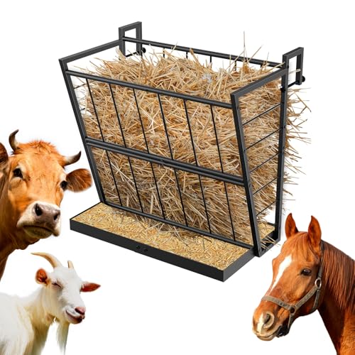 Wall Mount Hay Feeder, 2 in 1 Long Livestock Hay and Grain Rack, Easy Install Hay Rack for Goats, Sheep, Horses Hanging Indoor/Outdoor - color: black