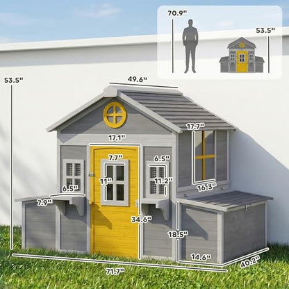 PawHut Wooden Chicken Coop, Hen House for 2-4 Hens, Outdoor Playhouse Poultry Cage with 2 Nesting Boxes, Waterproof Roof, Windows, Chicken Hutch for Farm Backyard, 72" x 50" x 54", Gray - color: Gray