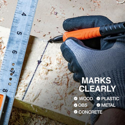 KLEIN TOOLS 80187 Skribes Measure and Mark Set with 4-Pack of Black Fine Tip Permanent Markers and 25-Foot Compact Double-Hook Tape Measure - style: Measure & Mark Set