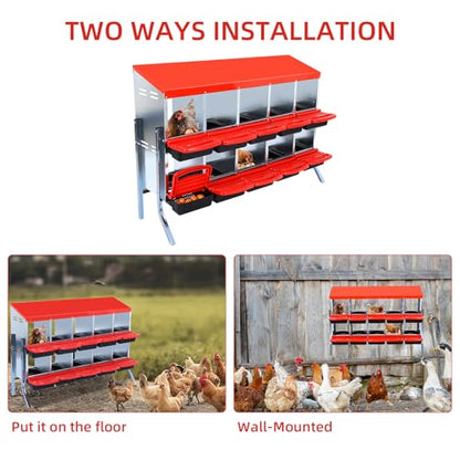 Chicken Nesting Box,Nesting Boxes for Chickens,Roll Away Nesting Boxes,10 Hole 2 Layer Hen Nest Boxes with Legs,Chicken Nesting Boxes,Easy Egg Collection,Cleanable Pull Out Hen Roosting Boxes - color: Red, size: 10 Holes With Stand